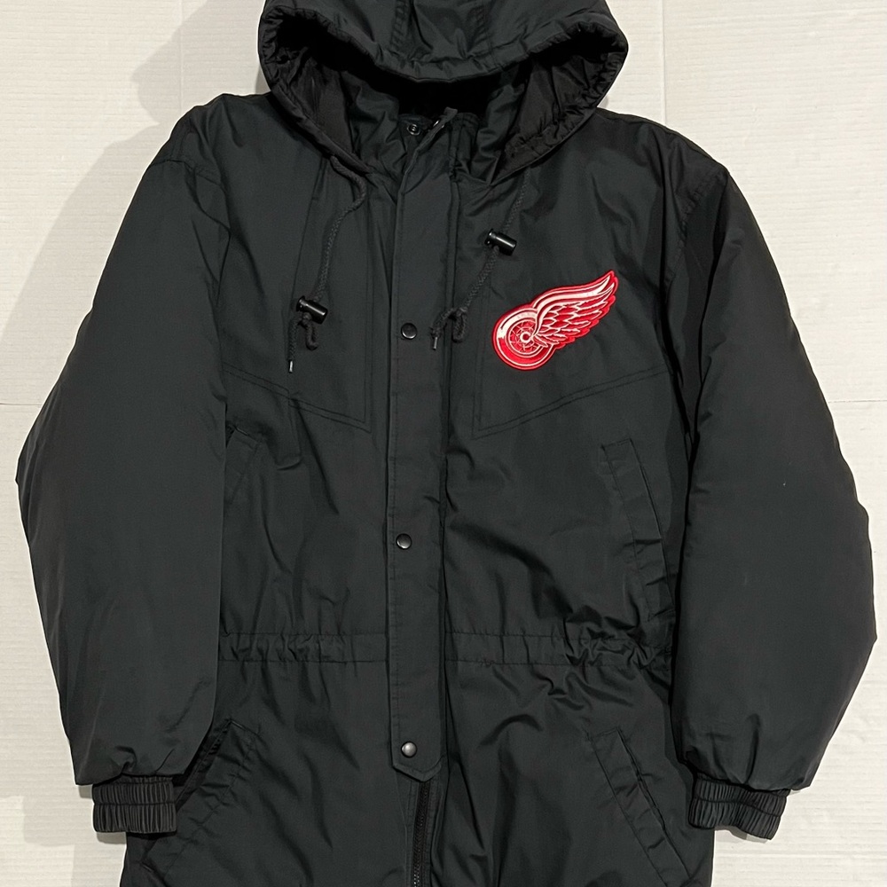 Vintage Detroit Red Wings Fans Gear M Long Jacket Coat Parka Hood Y2k Starter